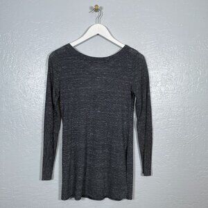 Prana Women XS Black White Stripe Shirt Crisscross Long Sleeve Side Slits Tunic